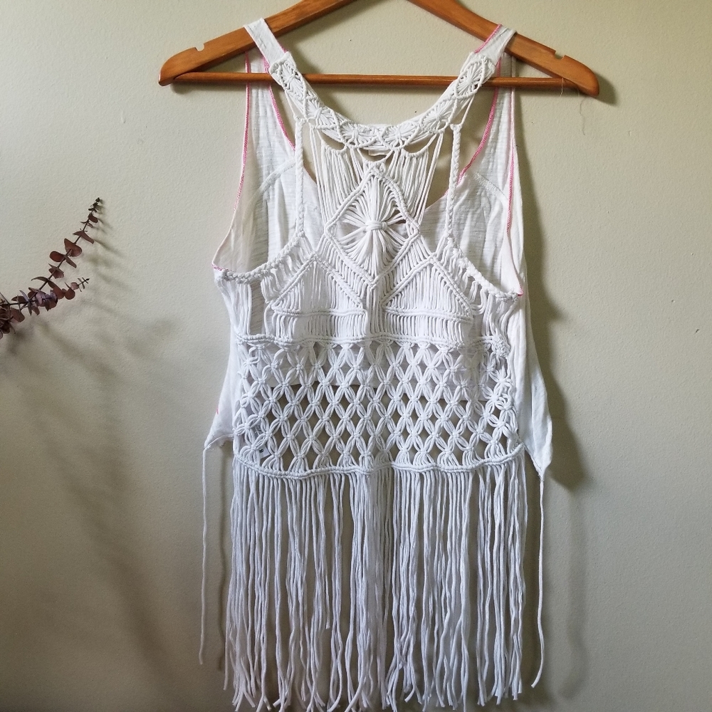 Roxy lacy macrame crop top tank top